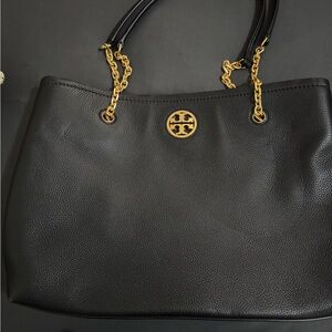 Tory Burch Black Tote with Gold Chain Accents